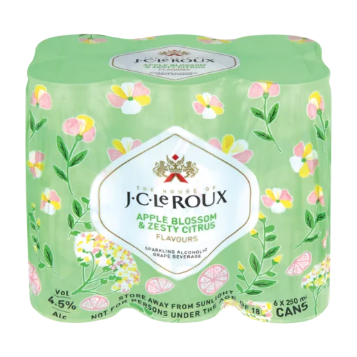 J.C. Le Roux Apple Blossom & Zesty Citrus Flavoured Sparkling Wine Cans 6 x 250ml