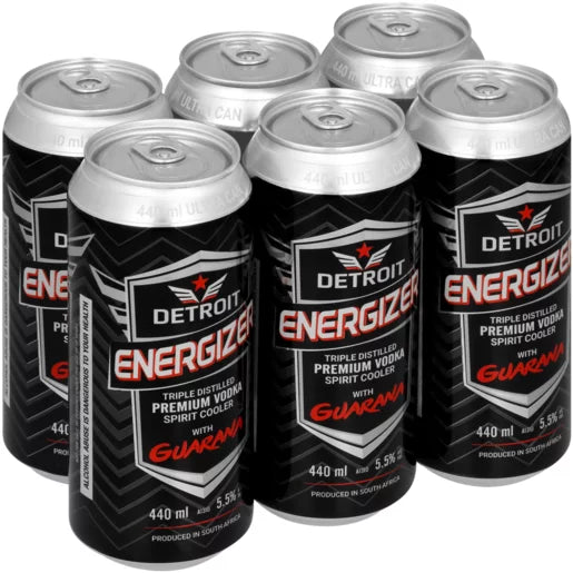 Detroit Energizer Premium Vodka Spirit Cooler with Guarana Cans 6 x 440ml